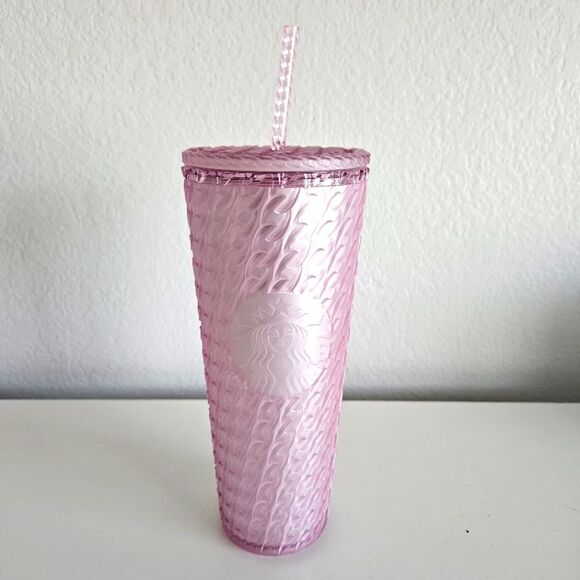 NWOT Starbucks Pastel Pink Textured Cold Beverage Travel Tumbler Straw Cup 24oz - Picture 1 of 7